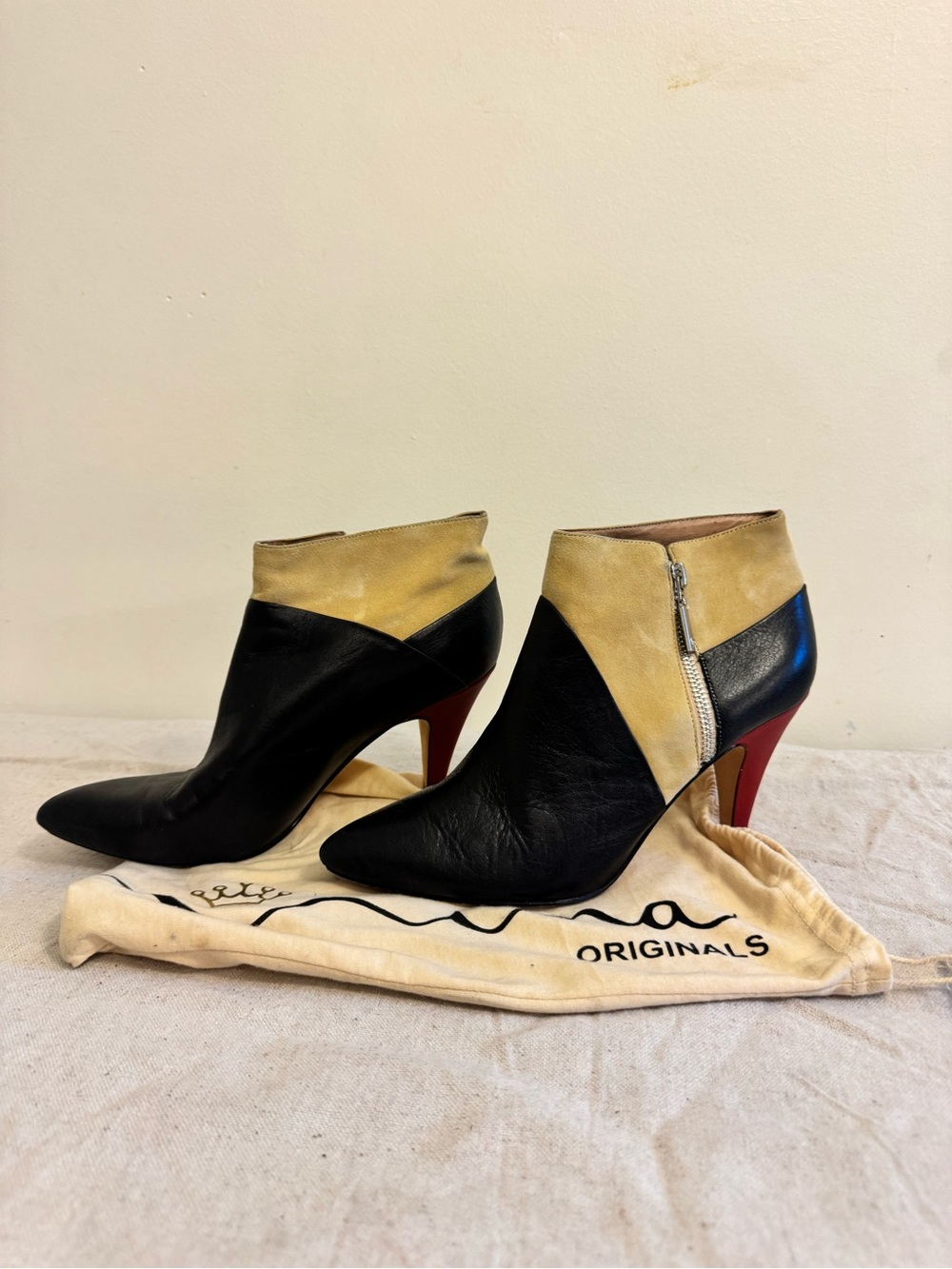 Nina Originals Black, Yellow and Red Leather Ankle Booties